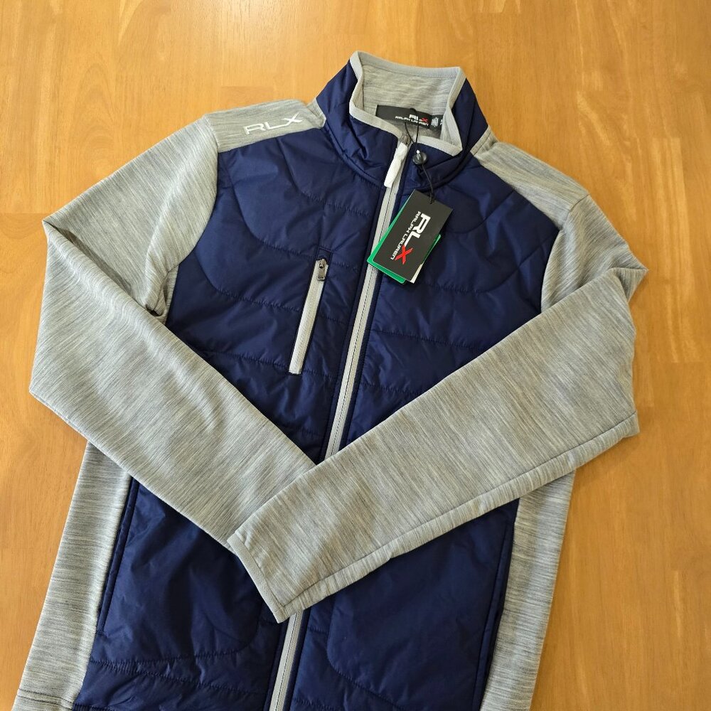 RLX Ralph Lauren Golf Jacket Quilted Wool Blend Full Zip‎ Gray Navy Small NWT